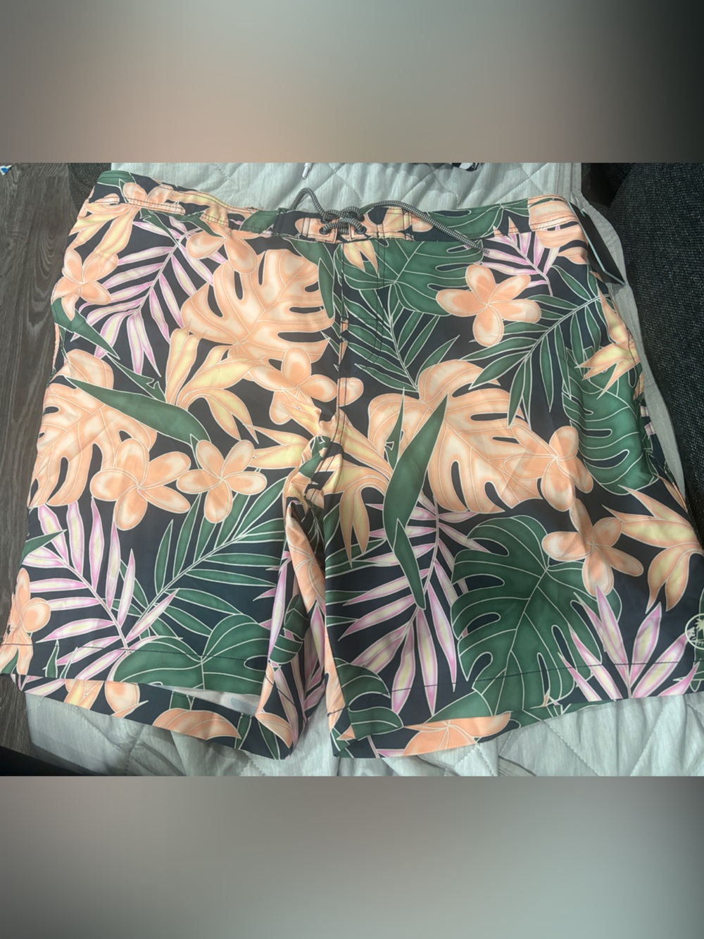 Trinity Men's Tropical Floral Swim Trunks - Black, Peach, Green, Pink